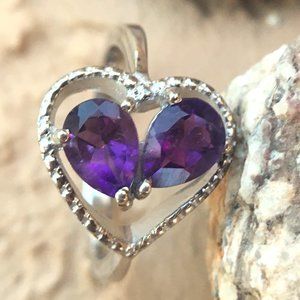 Amethyst .925 Heart Ring Genuine Gemstones Sterling Silver February Birthstone